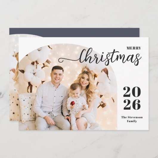 クリスマスアーチ2枚の写真ミニマルモダンリストグレー シーズンカード (正面/裏面)