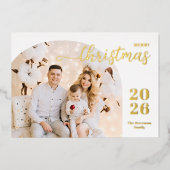 クリスマスアーチ2枚の写真モダンミニマル赤金ゴールド 箔シーズンカード (正面)