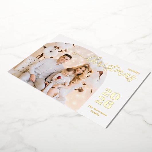 クリスマスアーチ2枚の写真モダンミニマル赤金ゴールド 箔シーズンカード (回転した状態)