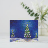 クリスマスアートおもしろいカラフルツリー絵画オリジナル シーズンポストカード (スタンド正面)