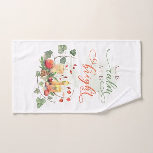 クリスマスアートすべては穏やかである全ては明るい引用文 ハンドタオル (ハンドタオル)