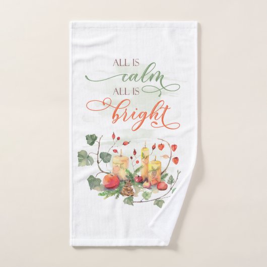 クリスマスアートすべては穏やかである全ては明るい引用文 ハンドタオル (ハンドタオル)