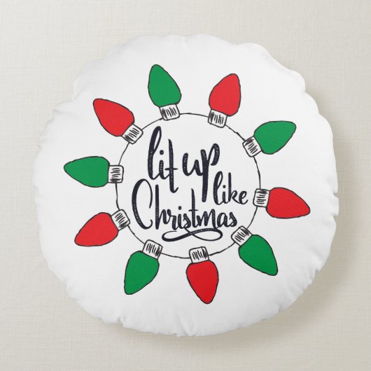 クリスマスアートクリスマスクリスマスグラフィックのようにライトアップ引用文 ラウンドクッション (正面)