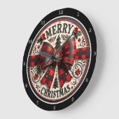 クリスマスアートレッドとブラックボウタイ ラージ壁時計 (傾斜)