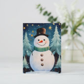 クリスマスアート雪だるまスノーナイトメッセージ シーズンポストカード (スタンド正面)