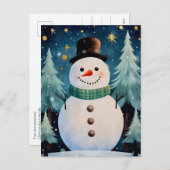 クリスマスアート雪だるまスノーナイトメッセージ シーズンポストカード (正面/裏面)