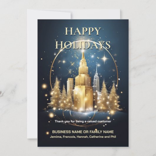 クリスマスアーバン金ゴールドツリーブルー感謝していチップ シーズンカード (正面)