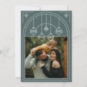 クリスマスアールデコラインアートグリーンフォトホリデー 招待状 (正面)