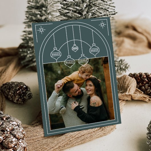 クリスマスアールデコラインアートグリーンフォトホリデー 招待状