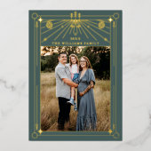 クリスマスアールデコラインアートグリーンフォト金ゴールド 箔シーズンカード (正面)