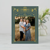 クリスマスアールデコラインアートグリーンフォト金ゴールド 箔シーズンカード (立ち正面)