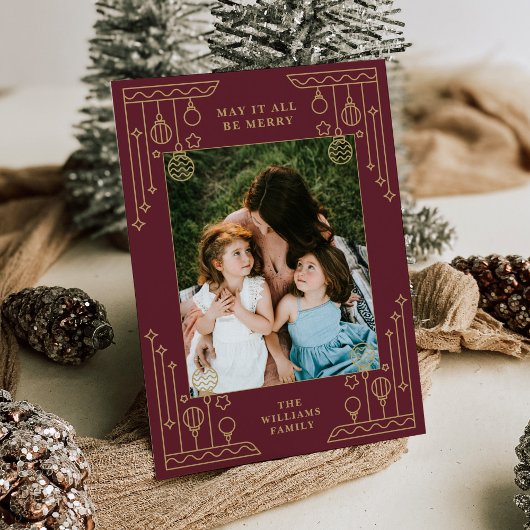 クリスマスアールデコラインアートフォトホリデーカード 招待状