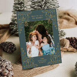 クリスマスアールデコラインアートフォトホリデーカード 招待状