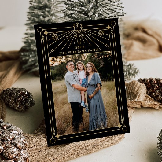 クリスマスアールデコラインアートフォトホリデーカード 招待状