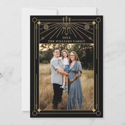 クリスマスアールデコラインアートフォトホリデーカード 招待状 (正面)