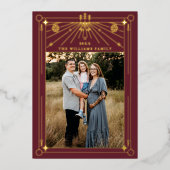 クリスマスアールデコラインアートブルゴーニュ写真金ゴールド 箔シーズンカード (正面)