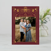 クリスマスアールデコラインアートブルゴーニュ写真金ゴールド 箔シーズンカード (立ち正面)