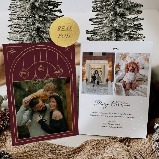 クリスマスアールデコラインアートブルゴーニュ写真金ゴールド 箔シーズンカード