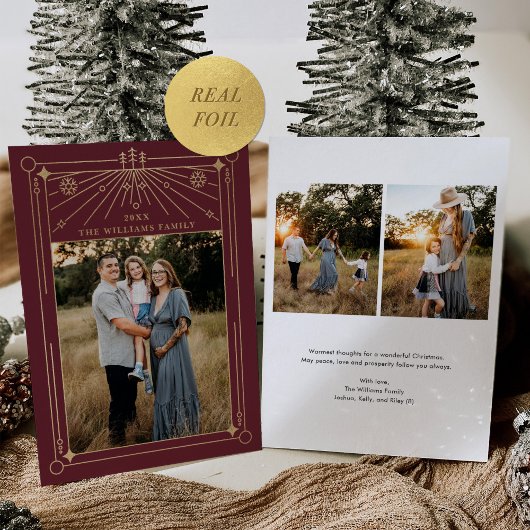 クリスマスアールデコラインアートブルゴーニュ写真金ゴールド 箔シーズンカード