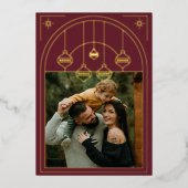 クリスマスアールデコラインアートブルゴーニュ写真金ゴールド 箔シーズンカード (正面)