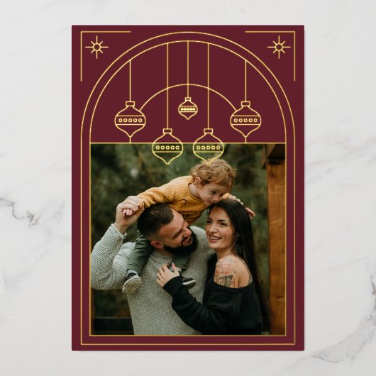 クリスマスアールデコラインアートブルゴーニュ写真金ゴールド 箔シーズンカード (正面)