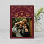 クリスマスアールデコラインアートブルゴーニュ写真金ゴールド 箔シーズンカード (立ち正面)