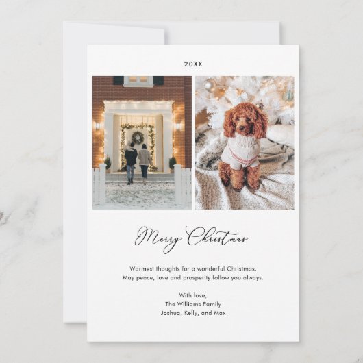 クリスマスアールデコラインアートブルーフォトホリデー 招待状 (裏面)