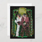 クリスマスアールデコヴィンテージレトロレディ ポストカード (正面/裏面)