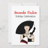 クリスマスアールデコ女性の帽子の手袋の色 招待状 (正面)