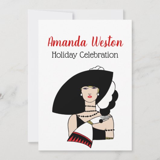 クリスマスアールデコ女性の帽子の手袋の色 招待状 (正面)