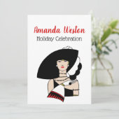 クリスマスアールデコ女性の帽子の手袋の色 招待状 (スタンド正面)