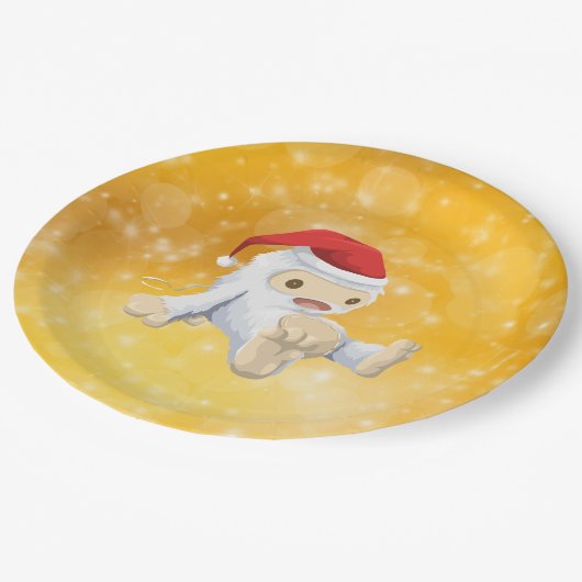 クリスマスイェティ人形の金ゴールド《写真》ぼけ味背景 ペーパープレート (アングル)