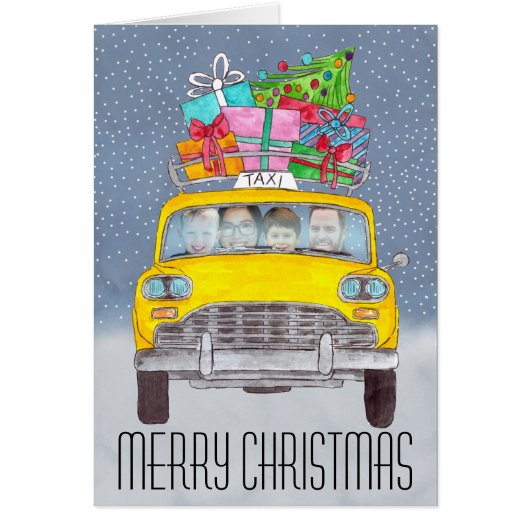 クリスマスイエローキャブのカスタマイズ可能な写真カード (正面)