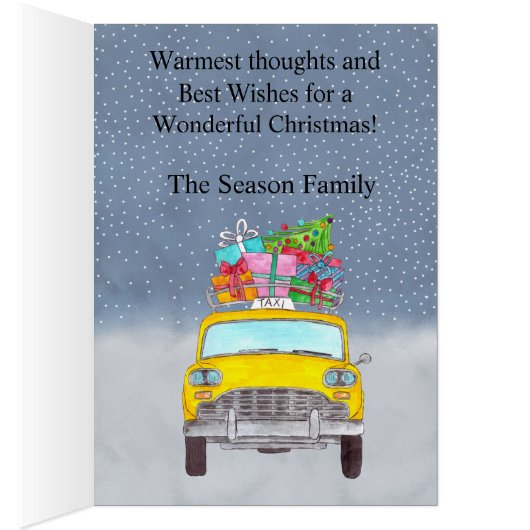 クリスマスイエローキャブのカスタマイズ可能な写真カード (内側 (右))
