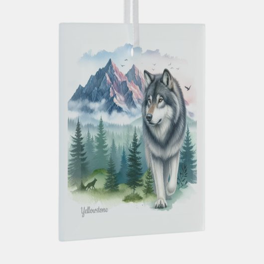 クリスマスイエローストーンウルフガラスオーナメント ガラスオーナメント (正面右)