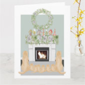 クリスマスイエローラブラドールドッグパップフィアレスシーン カード (黄色い花)