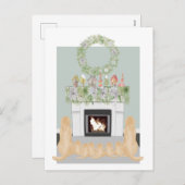 クリスマスイエローラブラドールドッグパップフィアレスシーン シーズンポストカード (正面/裏面)