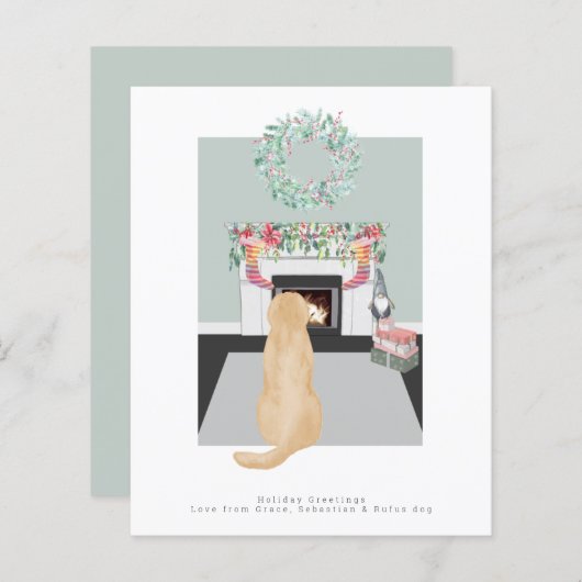 クリスマスイエローラブラドールドッグ暖炉シーン (正面/裏面)
