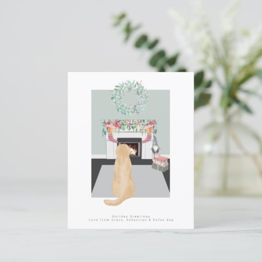 クリスマスイエローラブラドールドッグ暖炉シーン (スタンド正面)