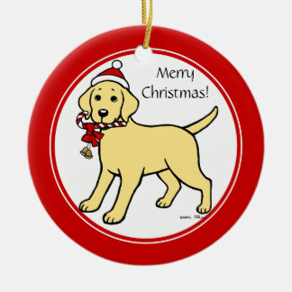 クリスマスイエローラブラドール子犬漫画 セラミックオーナメント