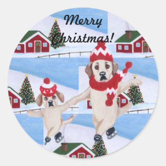 クリスマスイエローラブラドール絵画おもしろい ラウンドシール
