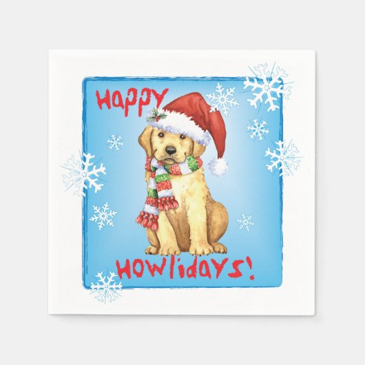 クリスマスイエロー・ラブラドール・レトリーバー スタンダードカクテルナプキン (正面)