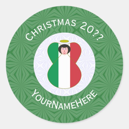 クリスマスイタリアンエンジェルのパーソナライズ ラウンドシール (正面)