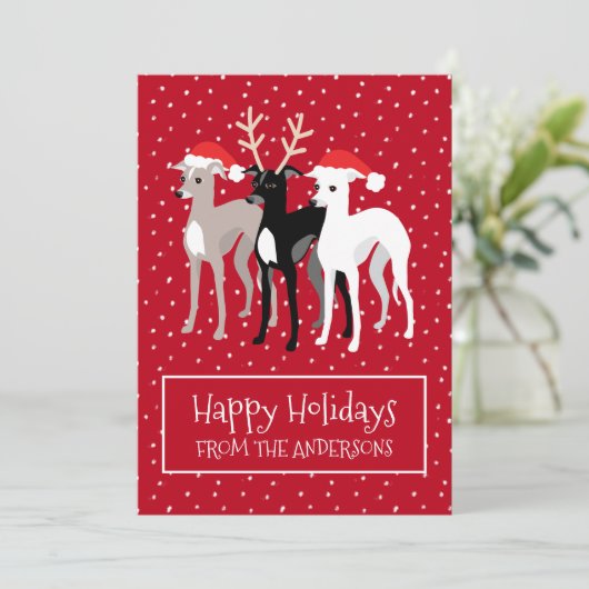 クリスマスイタリアングレイハウンズフラットホリデーカード シーズンカード (スタンド正面)