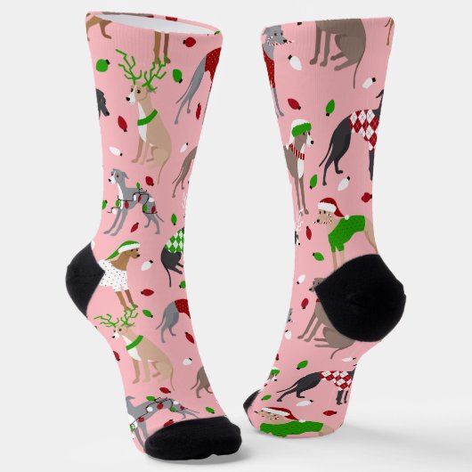 クリスマスイタリアングレイハウンド犬 ソックス (傾斜あり)