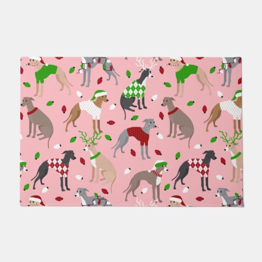 クリスマスイタリアングレイハウンド犬 ドアマット (正面)