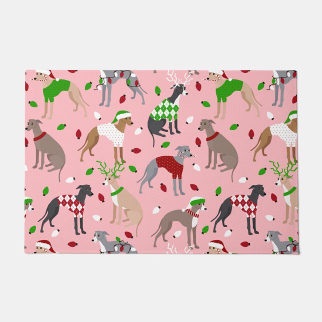 クリスマスイタリアングレイハウンド犬 ドアマット (正面)