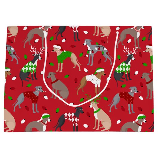クリスマスイタリアングレイハウンド犬 ラージペーパーバッグ (正面)