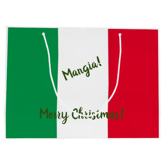 クリスマスイタリアンマンガ国旗の赤と緑 ラージペーパーバッグ (裏面)