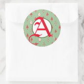 クリスマスイニシャル付きクリスマスカスタムシール ラウンドシール (バッグ)